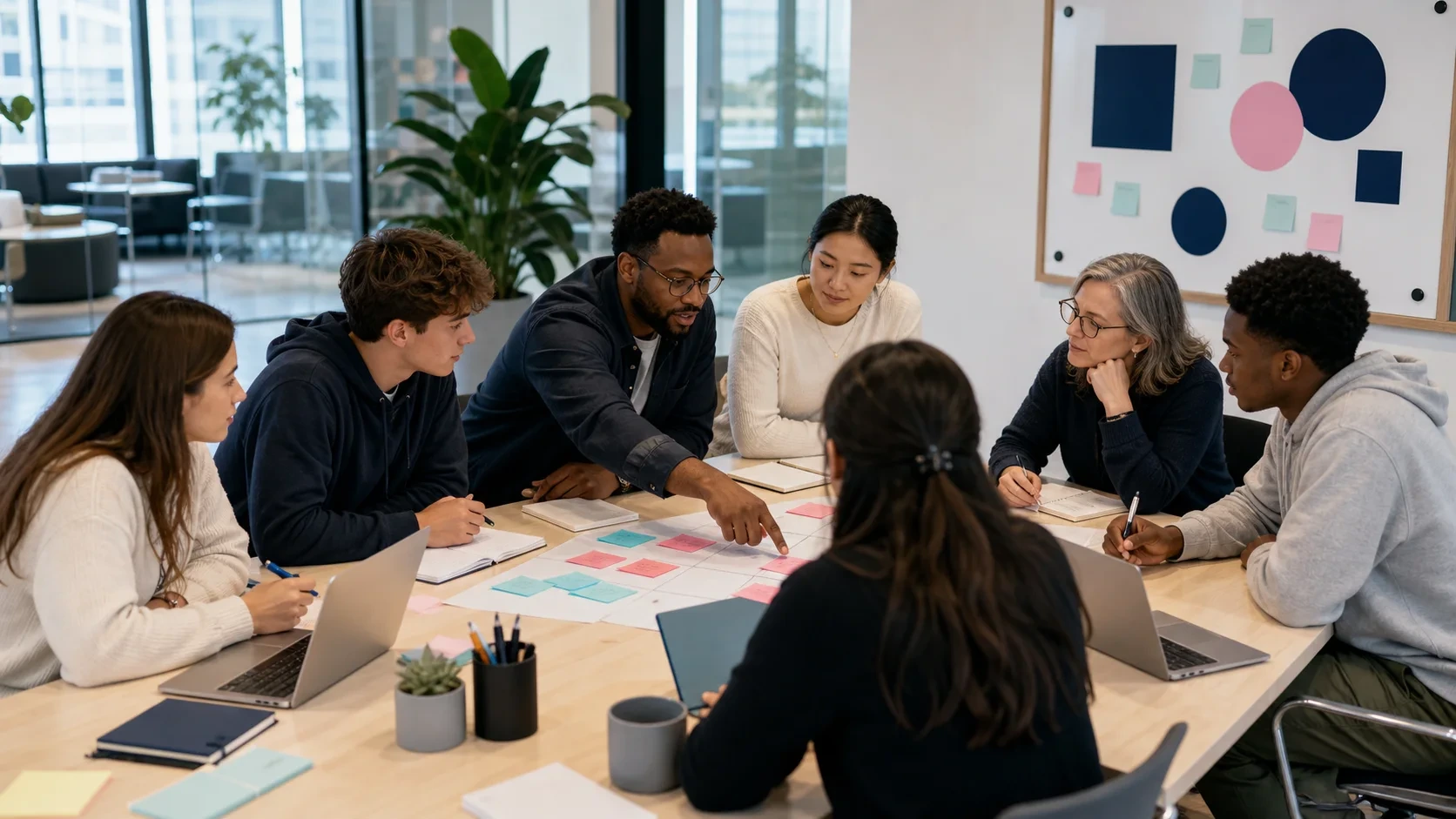 Team leads planning around a shared table